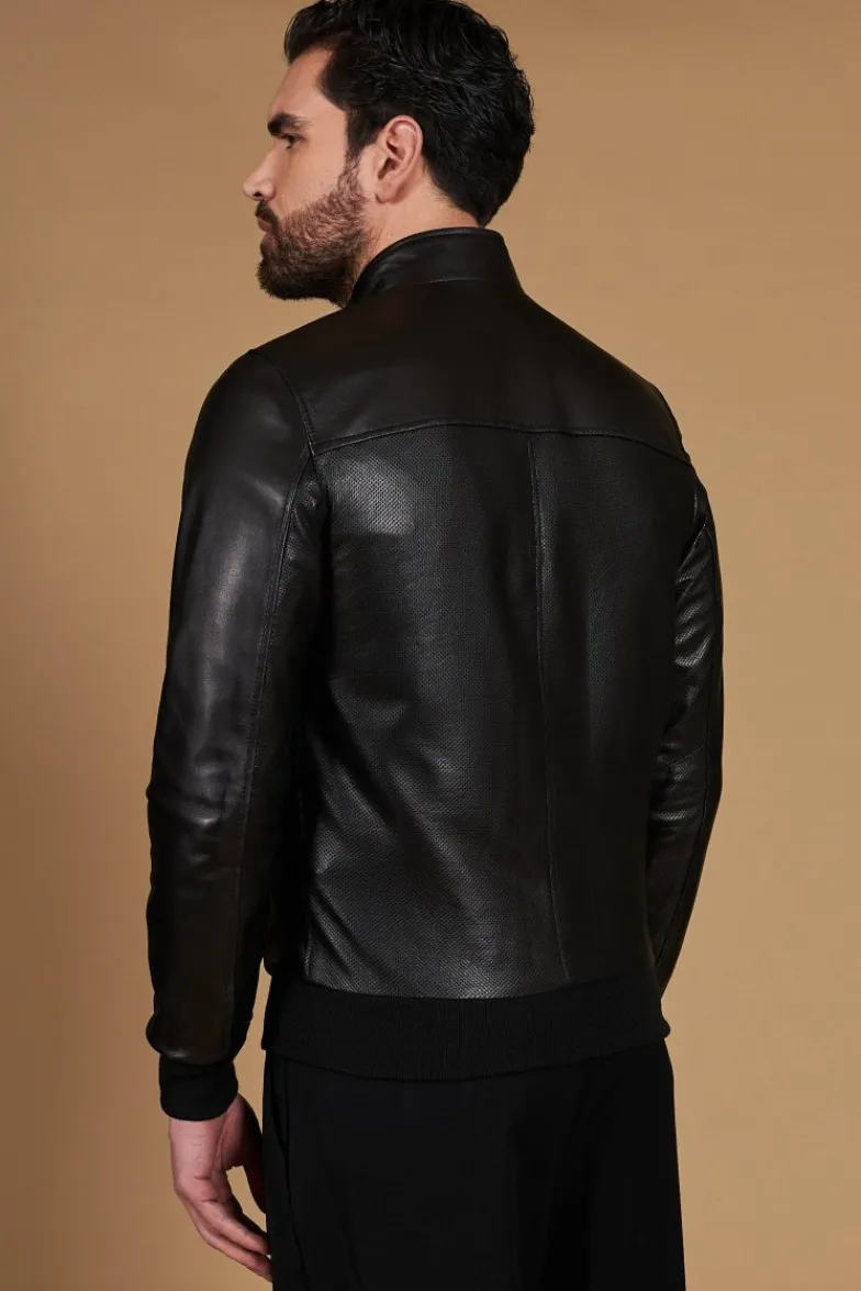 Uomo D'Arienzo 106 - Giubbotto bomber in pelle traforata colore nero elastico a tono