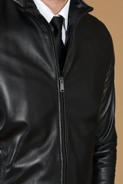 Uomo D'Arienzo 106 - Giubbotto Bomber in pelle nera nappa effetto liscio