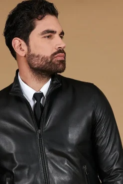 Uomo D'Arienzo 106 - Giubbotto Bomber in pelle nera nappa effetto liscio