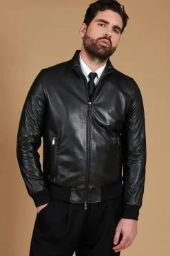 Uomo D'Arienzo 106 - Giubbotto Bomber in pelle nera nappa effetto liscio