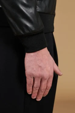 Uomo D'Arienzo 106 - Giubbotto Bomber in pelle nera nappa effetto liscio