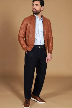 Uomo D'Arienzo 106 - Giubbotto bomber in pelle traforata colore cuoio elastico a tono