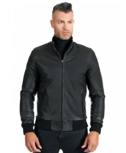 Uomo D'Arienzo 106 - Giubbotto Bomber in pelle nera nappa effetto liscio