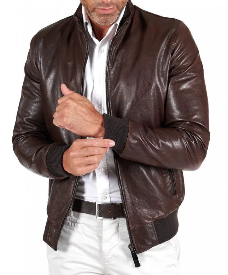 Uomo D'Arienzo 106 - Giubbotto Bomber in pelle testa di moro effetto vintage