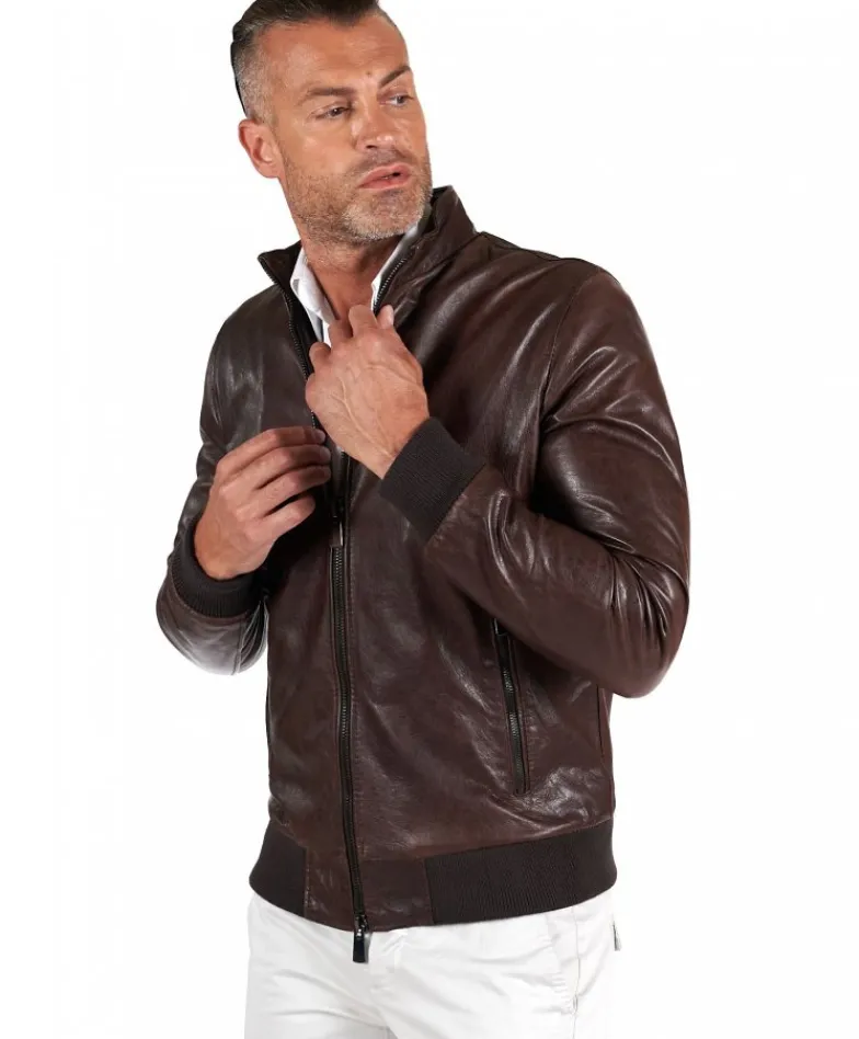 Uomo D'Arienzo 106 - Giubbotto Bomber in pelle testa di moro effetto vintage