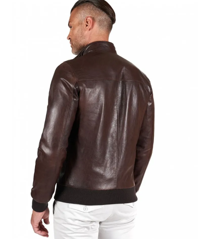 Uomo D'Arienzo 106 - Giubbotto Bomber in pelle testa di moro effetto vintage
