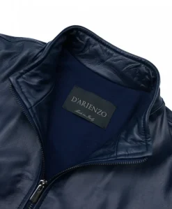 Uomo D'Arienzo 106 - Giubbotto Bomber in pelle blu nappa effetto liscio