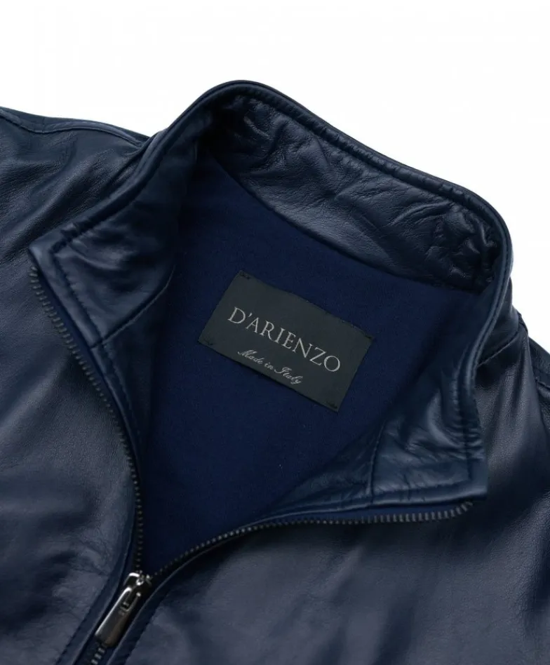 Uomo D'Arienzo 106 - Giubbotto Bomber in pelle blu nappa effetto liscio