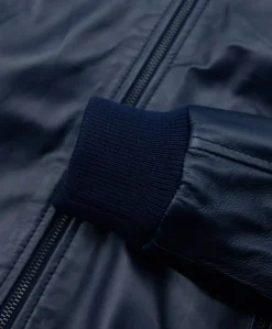 Uomo D'Arienzo 106 - Giubbotto Bomber in pelle blu nappa effetto liscio