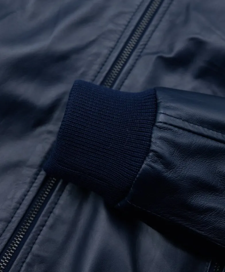 Uomo D'Arienzo 106 - Giubbotto Bomber in pelle blu nappa effetto liscio