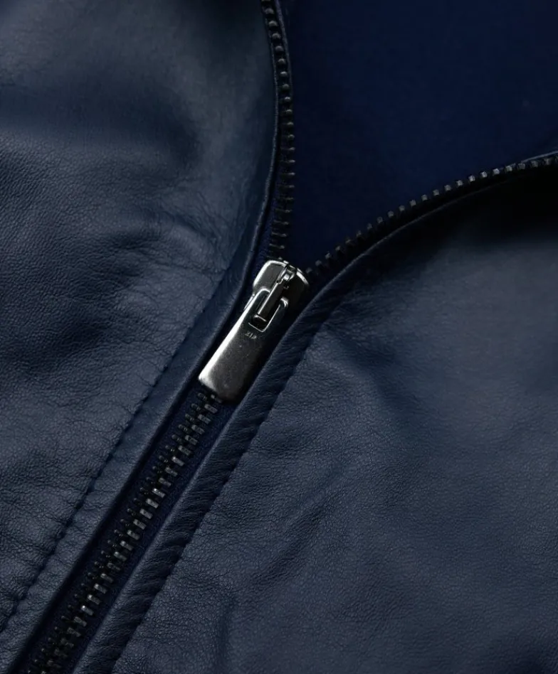 Uomo D'Arienzo 106 - Giubbotto Bomber in pelle blu nappa effetto liscio