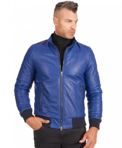 Uomo D'Arienzo 106 - Giubbotto Bomber in pelle bluette naturale effetto liscio