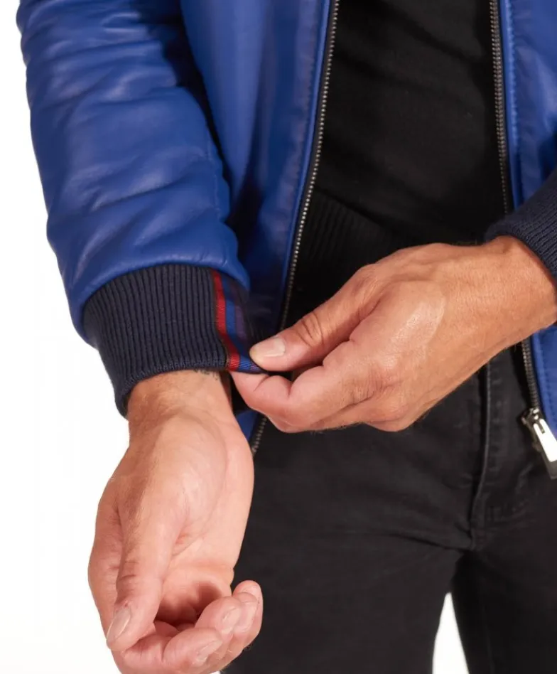 Uomo D'Arienzo 106 - Giubbotto Bomber in pelle bluette naturale effetto liscio