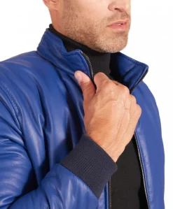 Uomo D'Arienzo 106 - Giubbotto Bomber in pelle bluette naturale effetto liscio