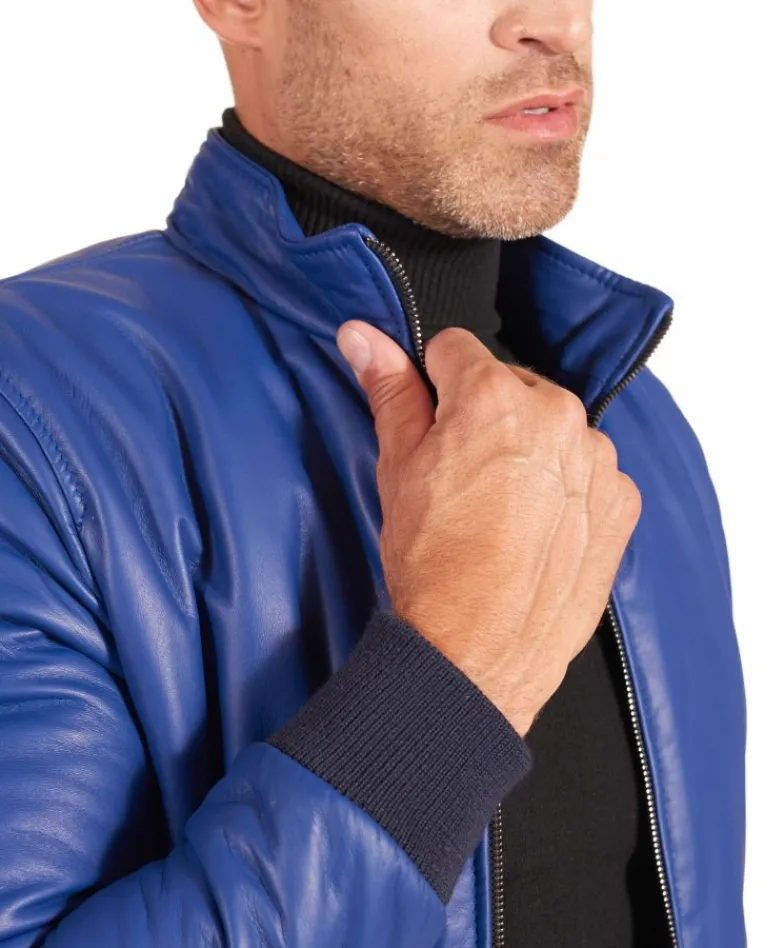 Uomo D'Arienzo 106 - Giubbotto Bomber in pelle bluette naturale effetto liscio