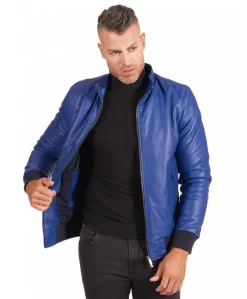 Uomo D'Arienzo 106 - Giubbotto Bomber in pelle bluette naturale effetto liscio