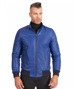 Uomo D'Arienzo 106 - Giubbotto Bomber in pelle bluette naturale effetto liscio