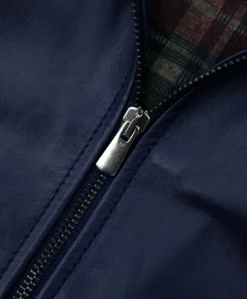 Uomo D'Arienzo 106 - Giubbotto bomber in pelle naturale blu lana a contrasto beige