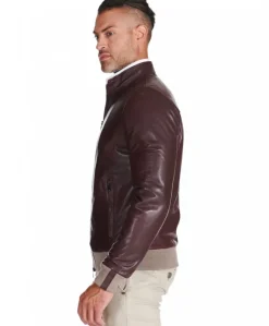 Uomo D'Arienzo 106 - Giubbotto bomber in pelle naturale bordeaux lana a contrasto beige