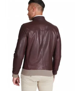 Uomo D'Arienzo 106 - Giubbotto bomber in pelle naturale bordeaux lana a contrasto beige