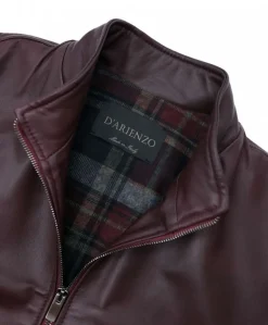 Uomo D'Arienzo 106 - Giubbotto bomber in pelle naturale bordeaux lana a contrasto beige