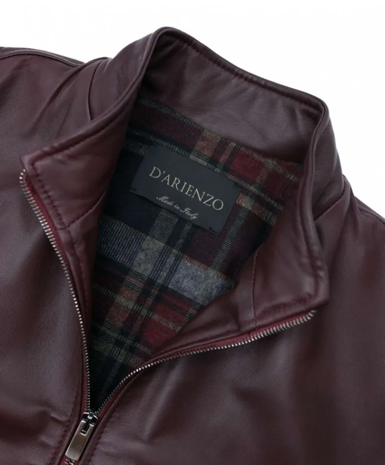 Uomo D'Arienzo 106 - Giubbotto bomber in pelle naturale bordeaux lana a contrasto beige