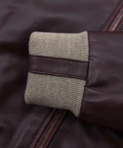 Uomo D'Arienzo 106 - Giubbotto bomber in pelle naturale bordeaux lana a contrasto beige