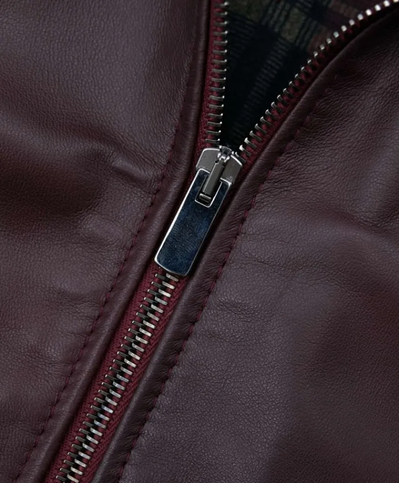 Uomo D'Arienzo 106 - Giubbotto bomber in pelle naturale bordeaux lana a contrasto beige
