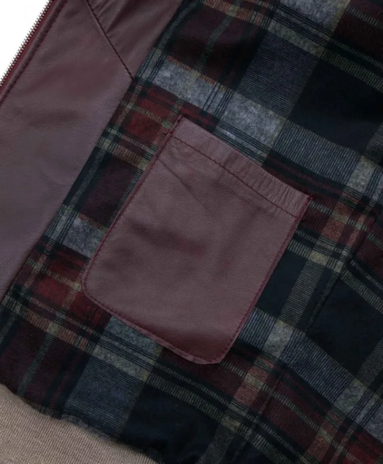 Uomo D'Arienzo 106 - Giubbotto bomber in pelle naturale bordeaux lana a contrasto beige