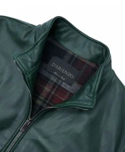 Uomo D'Arienzo 106 - Giubbotto bomber in pelle naturale verde lana a contrasto beige