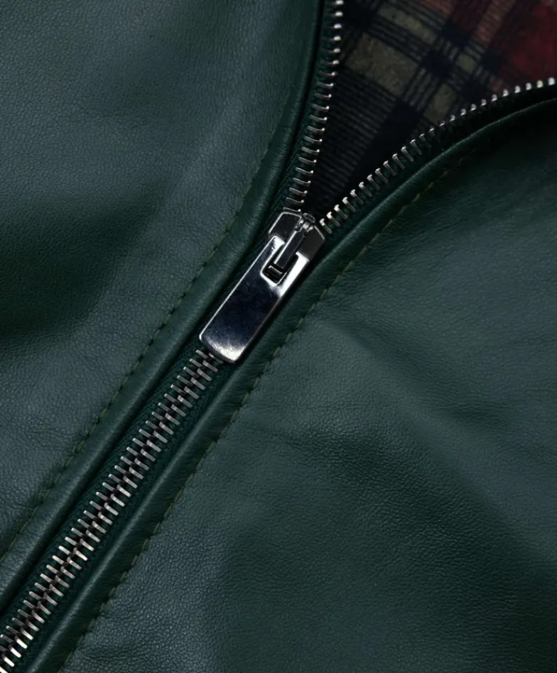 Uomo D'Arienzo 106 - Giubbotto bomber in pelle naturale verde lana a contrasto beige