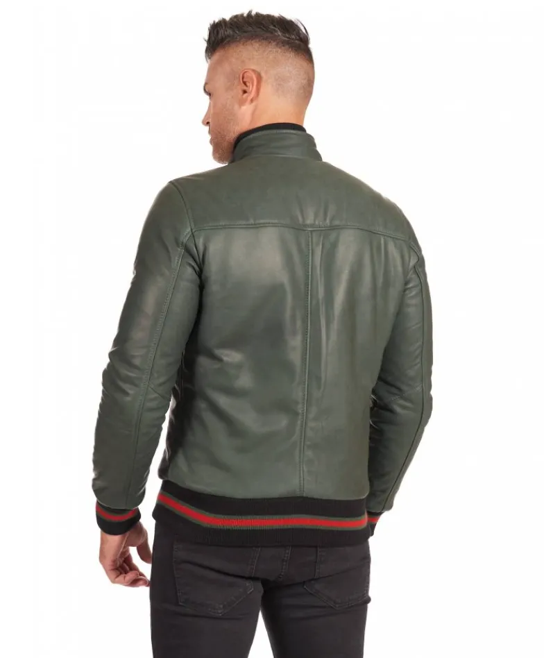 Uomo D'Arienzo 106 - Giubbotto Bomber in pelle naturale verde effetto vintage