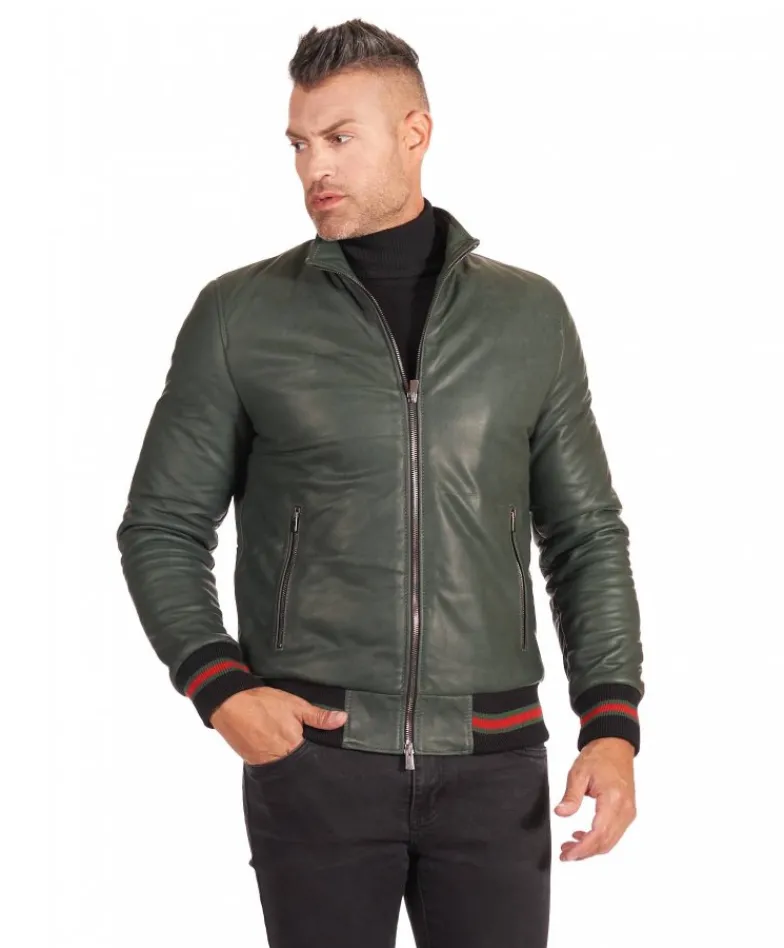 Uomo D'Arienzo 106 - Giubbotto Bomber in pelle naturale verde effetto vintage