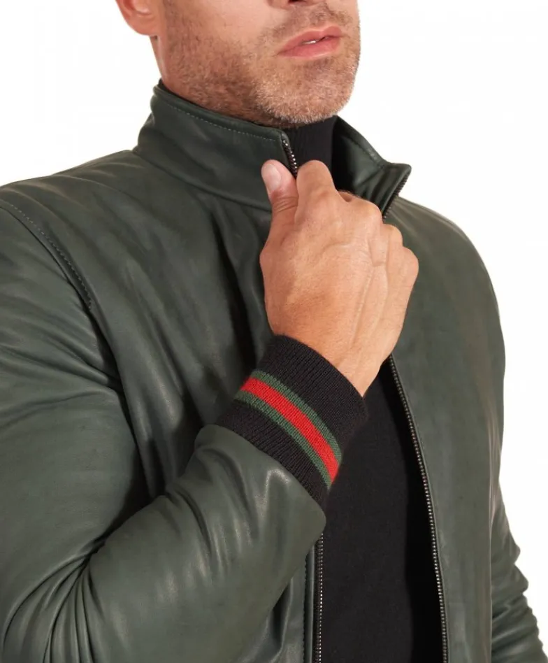 Uomo D'Arienzo 106 - Giubbotto Bomber in pelle naturale verde effetto vintage