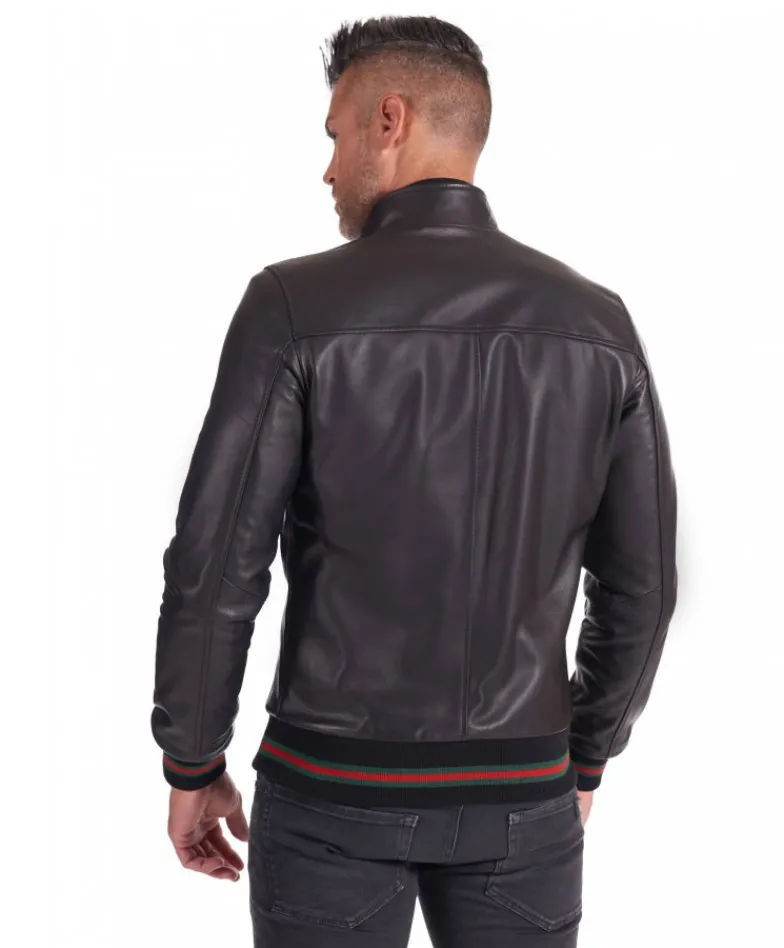 Uomo D'Arienzo 106 - Giubbotto Bomber in pelle nera nappa effetto liscio