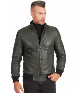 Uomo D'Arienzo 106 - Giubbotto Bomber in pelle verde naturale effetto liscio