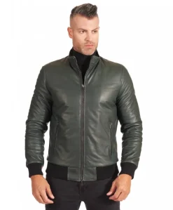 Uomo D'Arienzo 106 - Giubbotto Bomber in pelle verde naturale effetto liscio