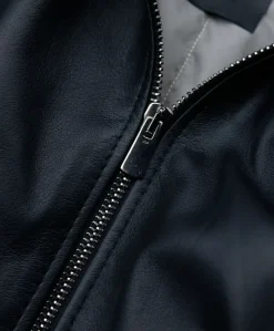 Donna D'Arienzo 627 - Parka in pelle nera con cappuccio in pelliccia effetto liscio