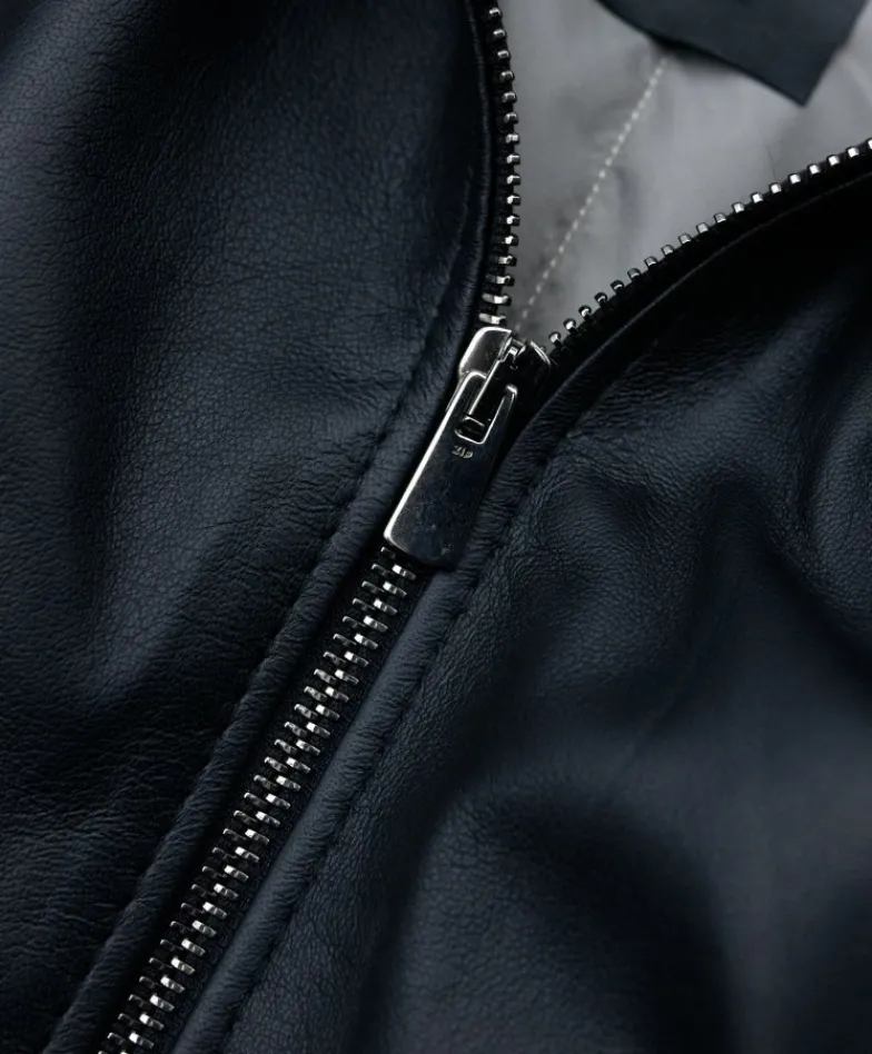Donna D'Arienzo 627 - Parka in pelle nera con cappuccio in pelliccia effetto liscio