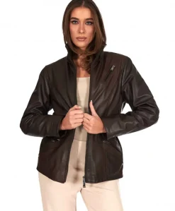 Donna D'Arienzo 627 - Parka in pelle testa di moro con cappuccio in pelliccia effetto liscio