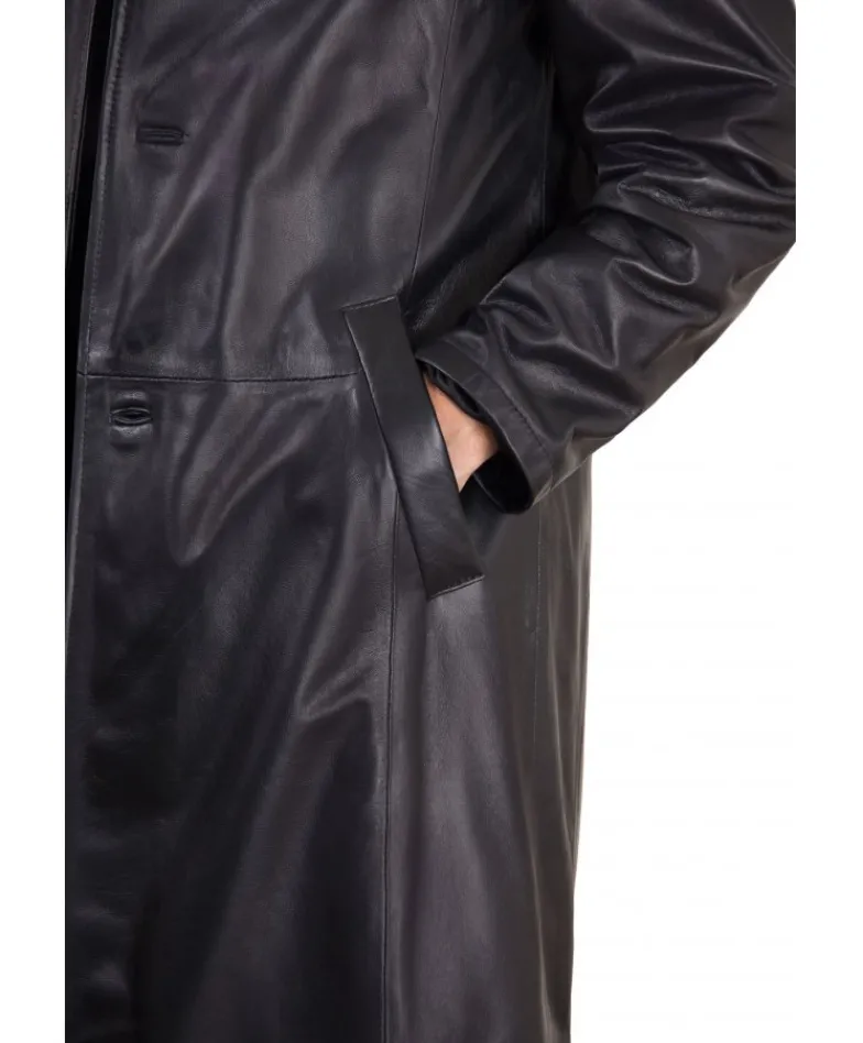 Uomo D'Arienzo 2299 matrix - Cappotto lungo in pelle nera stile matrix