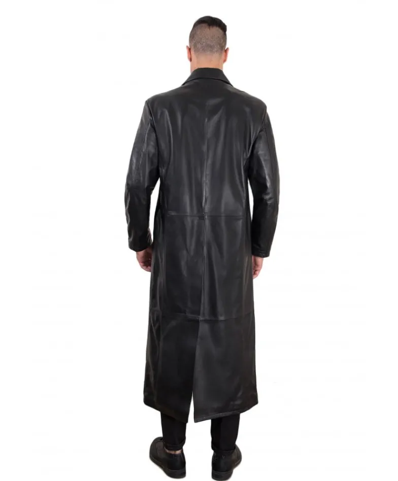 Uomo D'Arienzo 2299 matrix - Cappotto lungo in pelle nera stile matrix