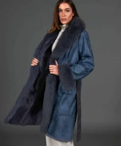 Donna D'Arienzo Ada - Cappotto in pelliccia di lapin nappato grigio con collo in volpe