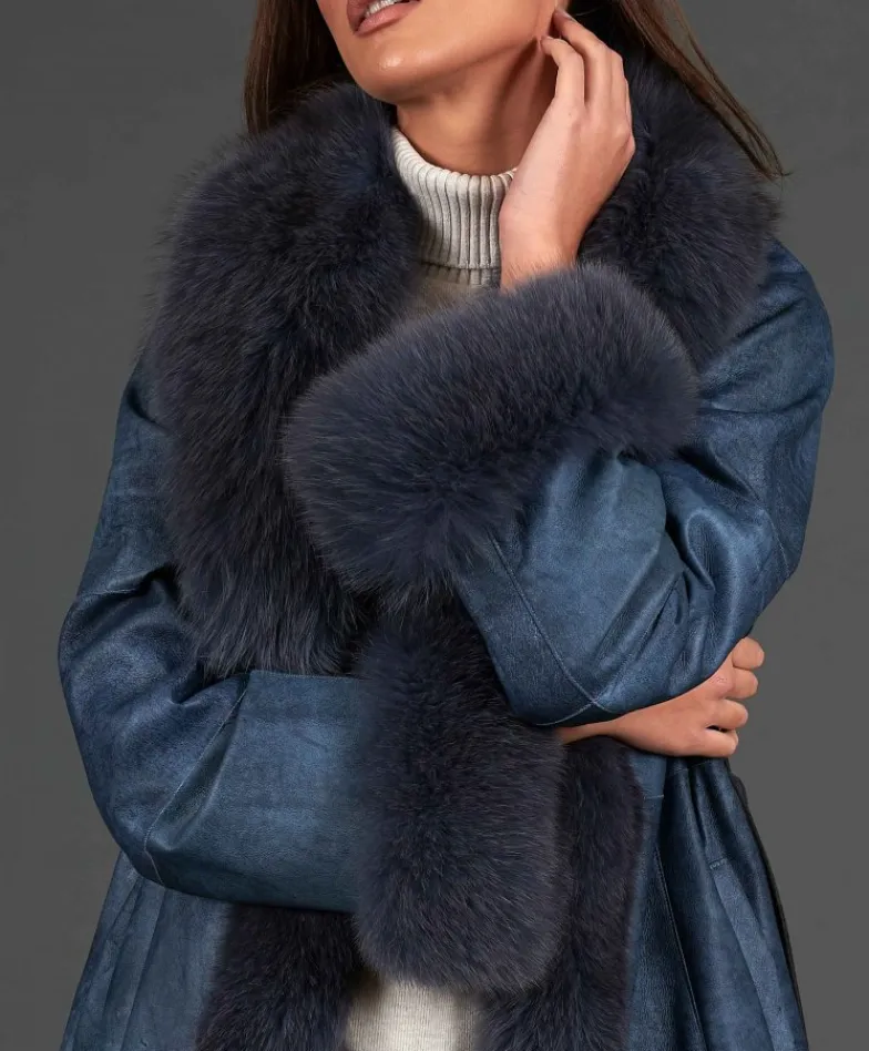 Donna D'Arienzo Ada - Cappotto in pelliccia di lapin nappato grigio con collo in volpe