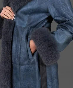 Donna D'Arienzo Ada - Cappotto in pelliccia di lapin nappato grigio con collo in volpe
