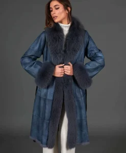 Donna D'Arienzo Ada - Cappotto in pelliccia di lapin nappato grigio con collo in volpe