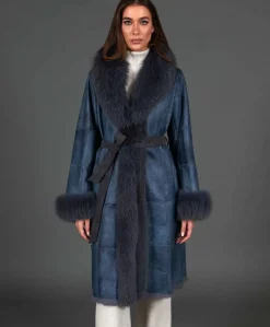 Donna D'Arienzo Ada - Cappotto in pelliccia di lapin nappato grigio con collo in volpe