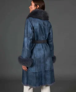 Donna D'Arienzo Ada - Cappotto in pelliccia di lapin nappato grigio con collo in volpe