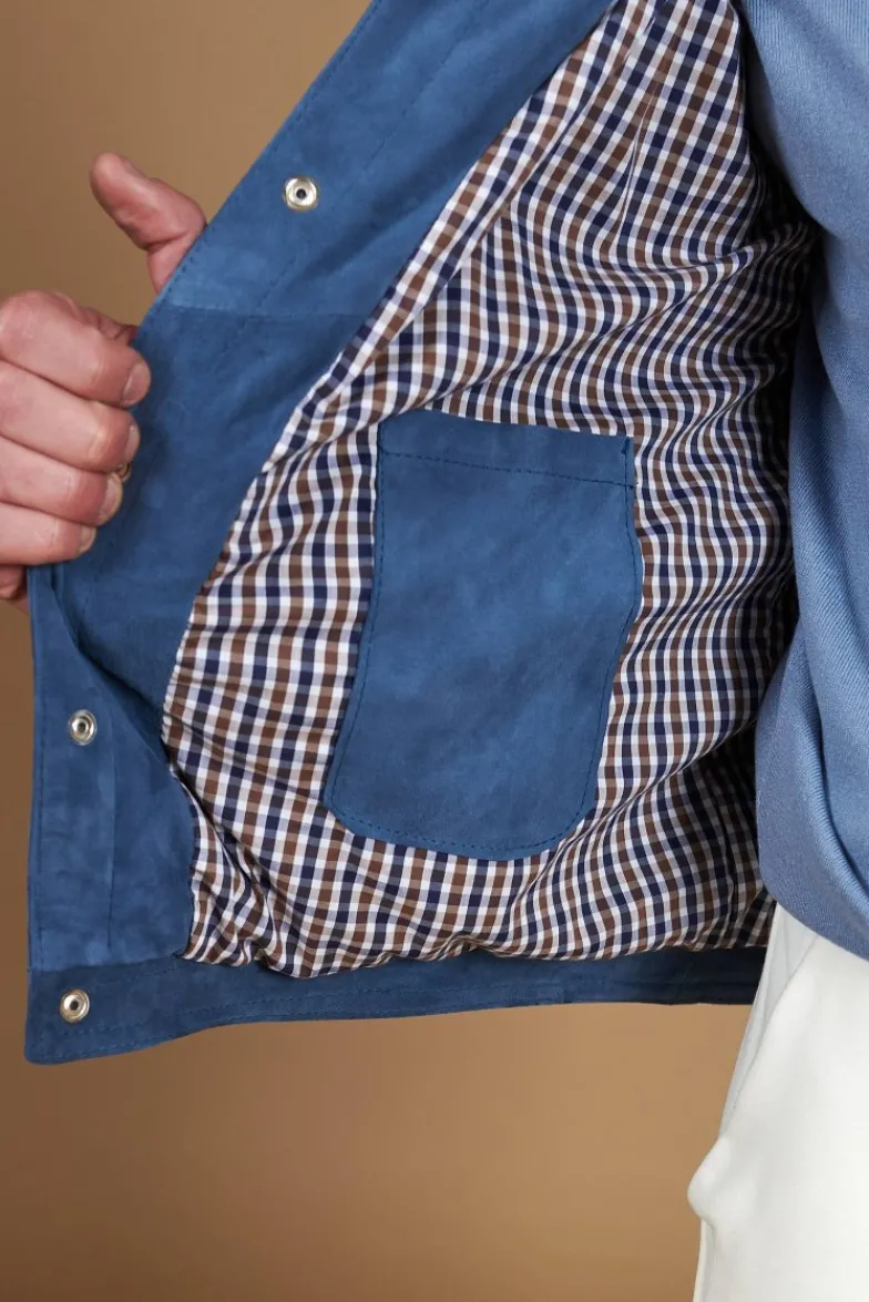 Uomo D'Arienzo Adam - Giacca pelle camoscio blu denim bottoni e collo camicia