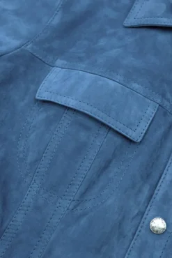 Uomo D'Arienzo Adam - Giacca pelle camoscio blu denim bottoni e collo camicia